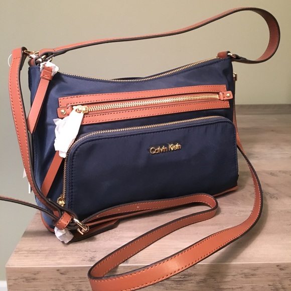 Calvin Klein Handbags - Calvin Klein Navy Blue & Brown Crossbody Bag